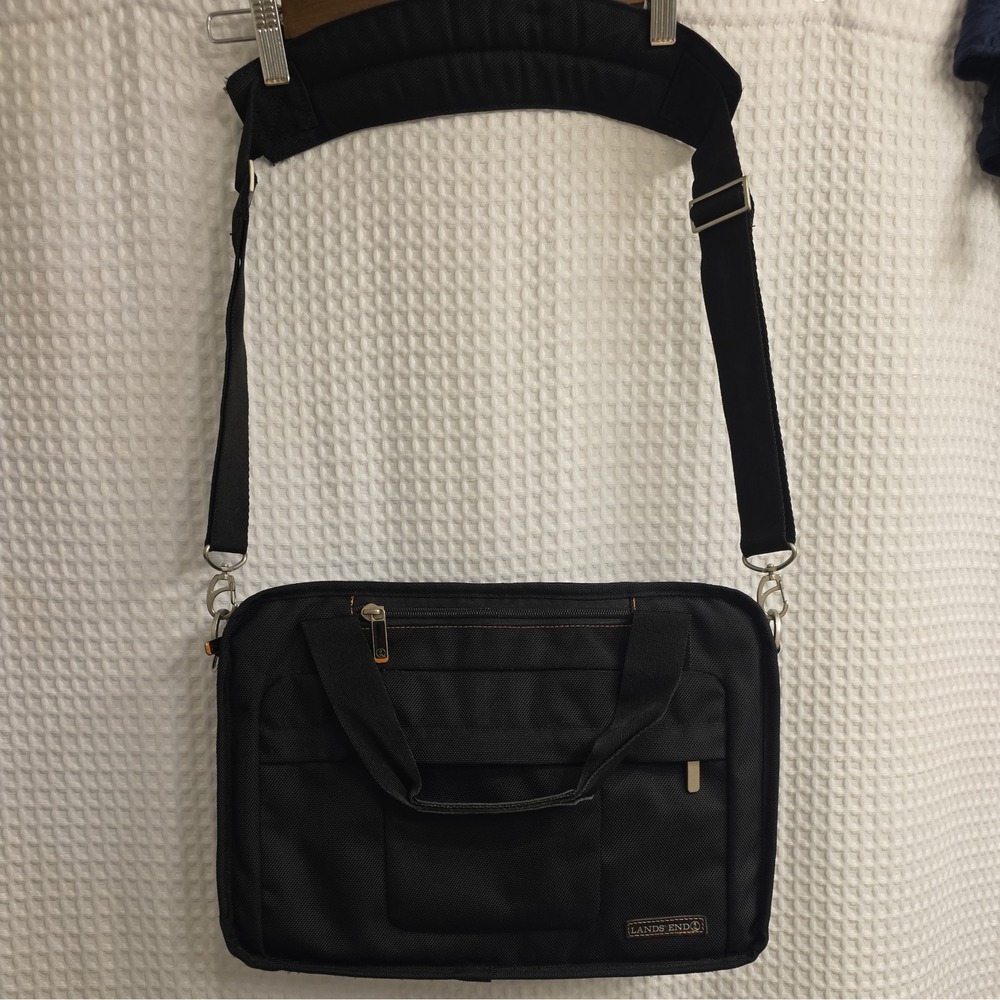 Lands' End Black Laptop Shoulder/Messenger Bag Polyester Padded Strap